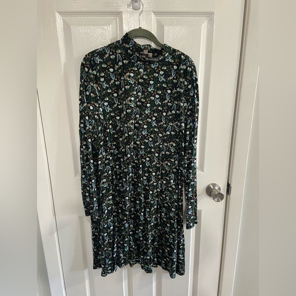 Black Floral Long-Sleeve Fit & Flare Dress